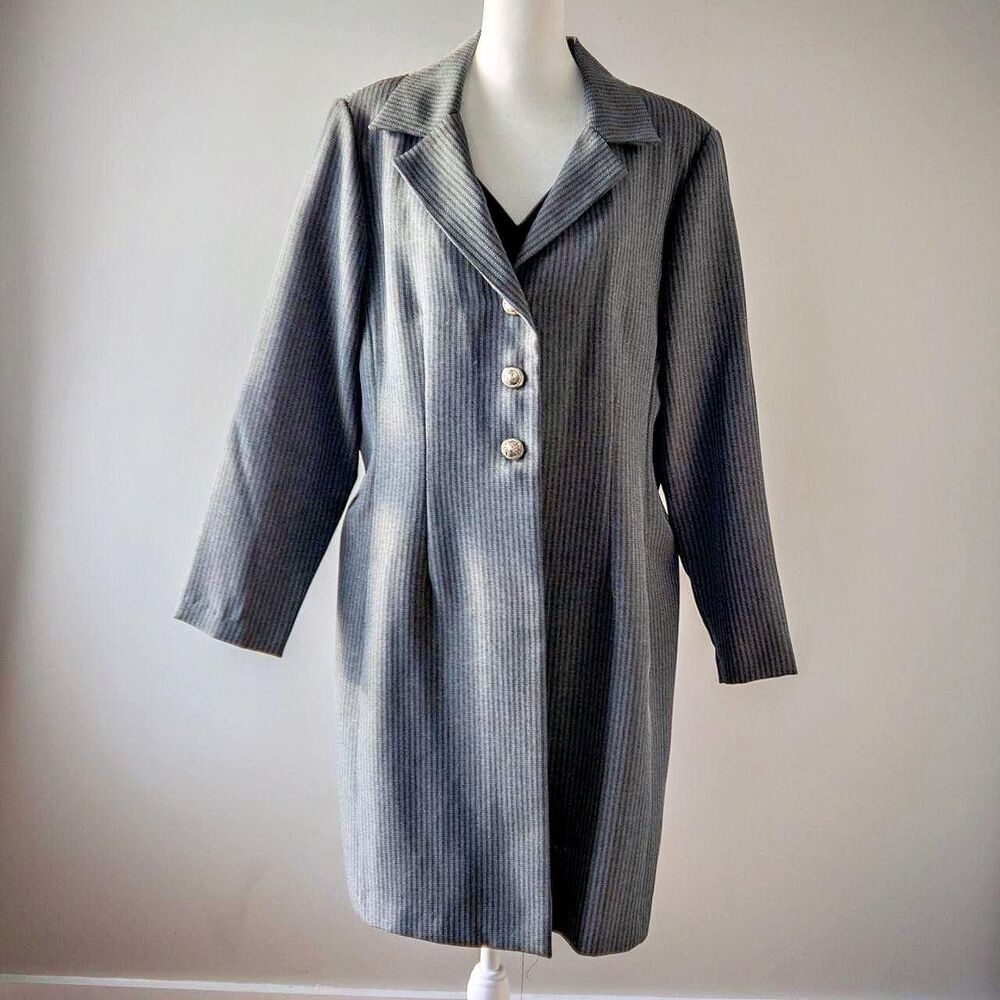 Vintage Gray Duster Women's Mid Length Classic Trench Coat Overcoat